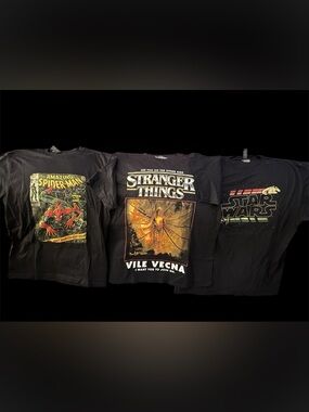 Spider-Man Stranger Things Star Wars TV Memorabilia T-Shirts Lot Diff Sizes!!